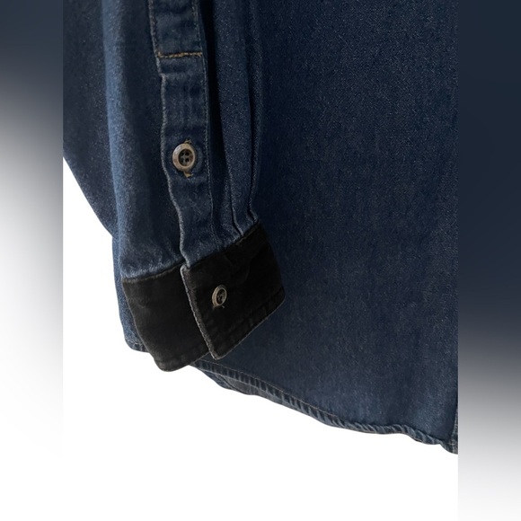 VINTAGE GIORGIO SANT ANGELO WOMENS DENIM & VELVET BUTTON DOWN COTTON SHIRT - Picture 4 of 9